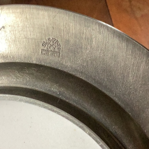 1980s/90s SKS Zinn Germany pheasant porcelain center 95% pewter rim 8” plate - Picture 5 of 8